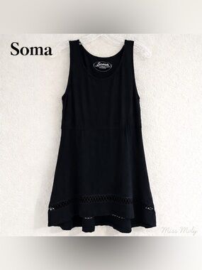 Soma Black Sleeveless Tunic Dress | Cutout Hem Detail | Soft Stretch | XS